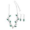 Damen Halskette Ohrring Set Strass Blätter Braut Hochzeit Schmuckset für Geburtstagsfeier Grün und Weiß K