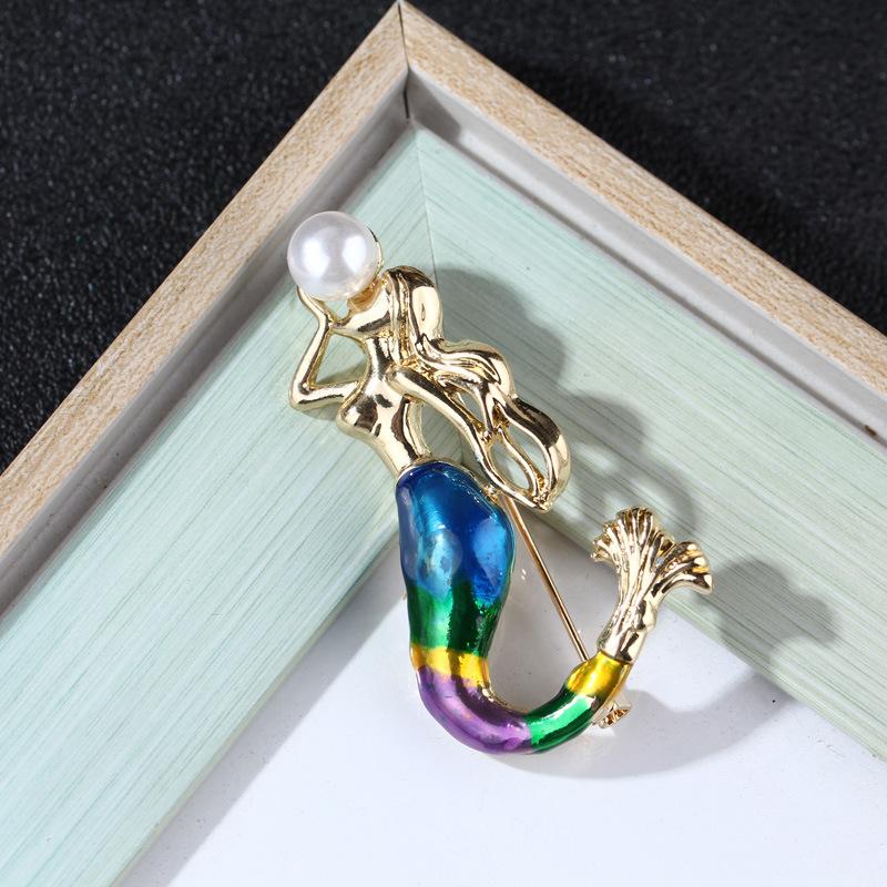 Mermaid Pearl Brooch Painted Drop Oil Personalized Pin Long-lasting Color Exquisite Women's Fashion Gift Accessory