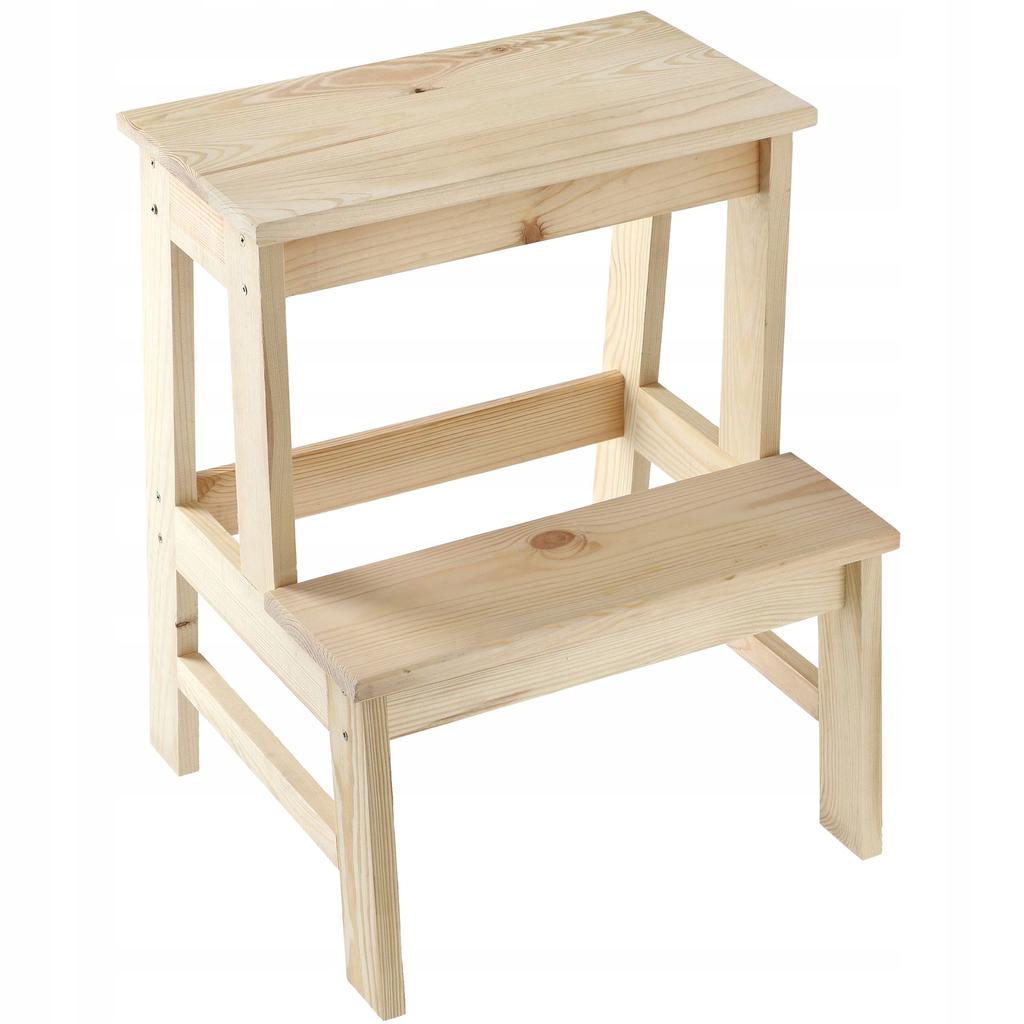 KADAX Wooden Kitchen Stool 50cm Platform With Step Solid