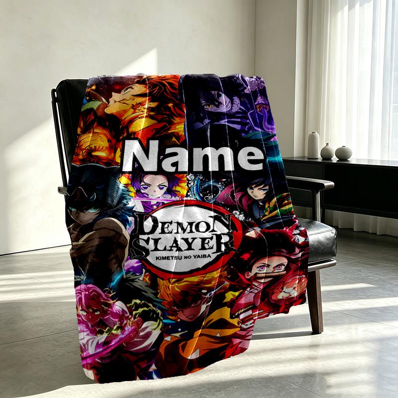 Custom Name Personalized Demon Slayer Print Blanket, Home Decor, Bedroom, Sofa, Camping, Couch, Gifts for Birthday Christmas