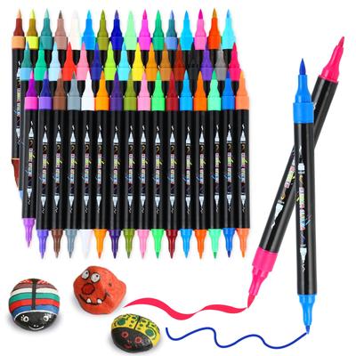 Acrylic Marker Set, 48 Colors, Water-Based, Non-Toxic, Waterproof, Quick-Drying, Light-Resistant, with Thick and Fine Ends, for Writing On Plastic, Gl