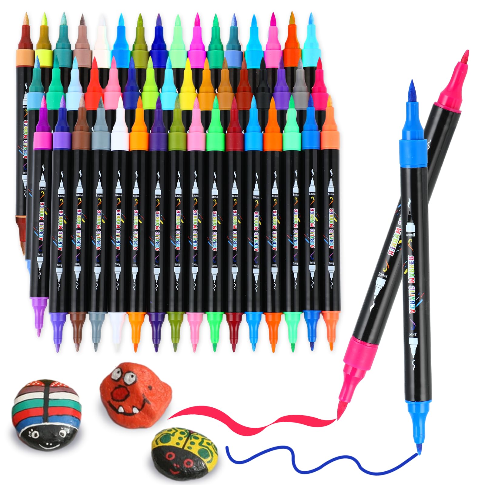 

Acrylic Marker Set, 48 Colors, Water-Based, Non-Toxic, Waterproof, Quick-Drying, Light-Resistant, with Thick and Fine Ends, for Writing on Plastic, Gl