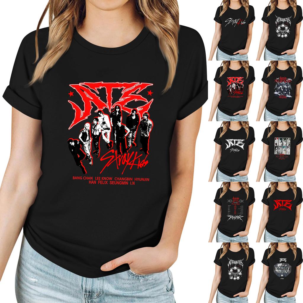 Lässiges bedrucktes T-Shirt für Damen, Rundhalsausschnitt, Pullover, kurzärmelig