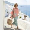 1116 European and American Bohemian Style Printing Suit Women's Loose Casual Shirt Wide-leg Pants Two-piece Set New