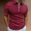 Mens Solid Color Short Sleeve Zip Collar Polo Shirt Casual Fitted Mens Top Plus Size