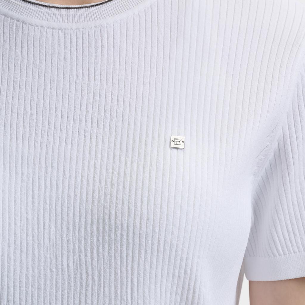 Fila White Fashion Trend Classic Simple Retro Casual Versatile Comfortable Knitted Short Sleeve Sweater Women Tops Cloud-White F11W623404FWT