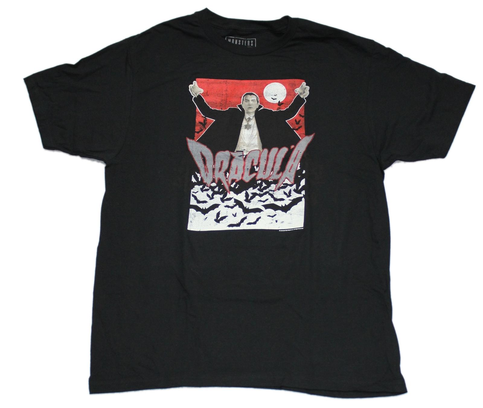 Dracula New Adult T-Shirt - Red Box Universal Monster Bats Image L
