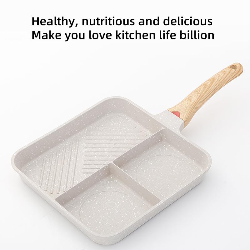 Poêle à œufs au plat, poêle à séparation, poêle à petit-déjeuner 3 en 1, multifonctionnelle, antiadhésive, barbecue, déjeuner, crêpes