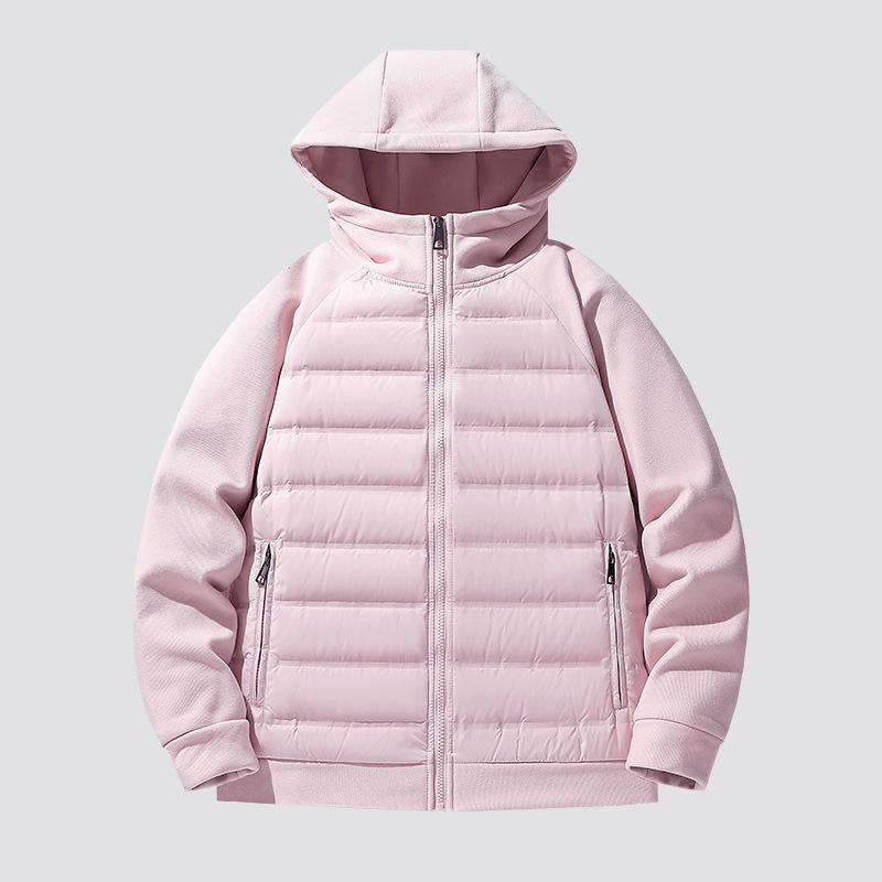 

Outdoor two-open knitted splicing sports hooded jacket for men and women couples light down jacket 3XL розовый