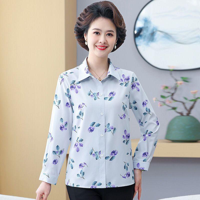 

Women Floral Print Shirt Satin Blouse Ladies Shirt Button Long Sleeve Cardigan Top Spring Autumn Blous Woman Clothing Shirts 5XL