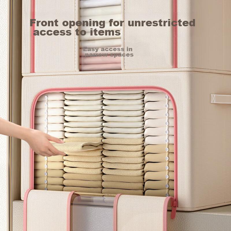 CHAHUA Fabric Storage Box, Foldable Organizer, Hundred-Box, Clothes And Quilt Storage Container, Beige