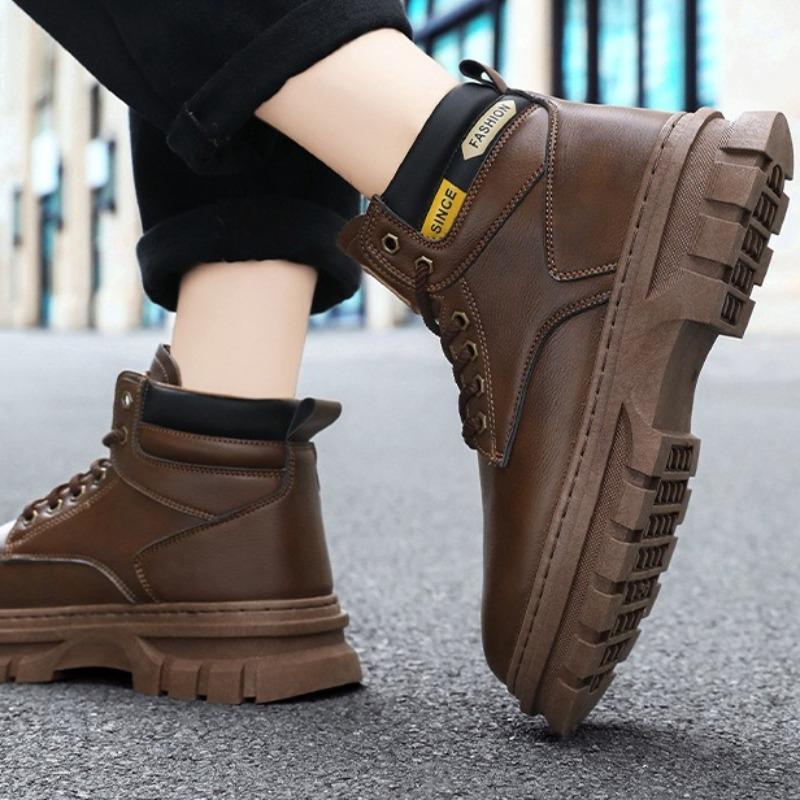 High Quality Men's Boots New Trendy British Style High Top Men's Shoes Casual Soft Soled Workwear Leather Boot Waterproof Boots
