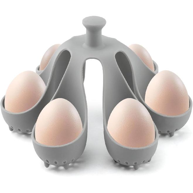 Silicone Egg Boiler Rack Freestanding Egg Boiler Eggs Cooker Hard Boiled Eggs Boilers Eg G Molds for Cooking Holds 6 Eg G Poached (COLOR:grey)