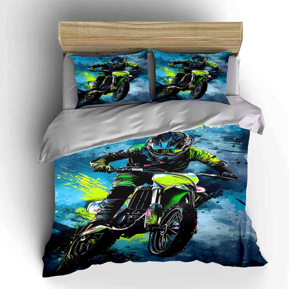 Motorcyclist on vibrant background. Bedding sets Duvet cover sets Duvet covers Pillowcases(1 * Duvet Cover 2 * Pillowcases without duvet insert)