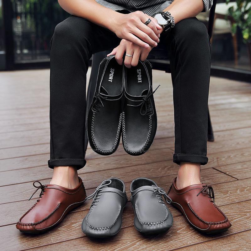Men's Genuine Leather Driving Loafers - Wide Fit, Autumn/Winter Casual Korean Style