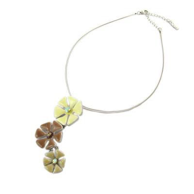[E0392] - Taupe Beige 'Mimosas' Designer Necklace