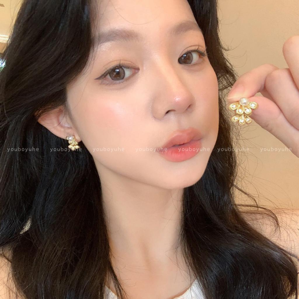 Silver needle same gold earrings women's light luxury high-end temperament pearl stud earrings retro new earrings