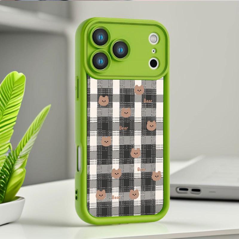 Plaid Bear iPhone Case: Cute, Drop-Proof Protection for iPhone 13, 14 Pro Max, 15, and 16 Pro.