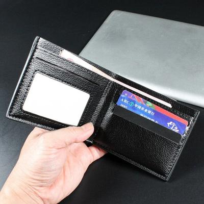 Portafoglio Nero Corto da Uomo Porta Biglietti da Visita Custodia Ultra-sottile Morbida Nuova Pelle PU Texture Litchi Mini Portafoglio Carte di Credito