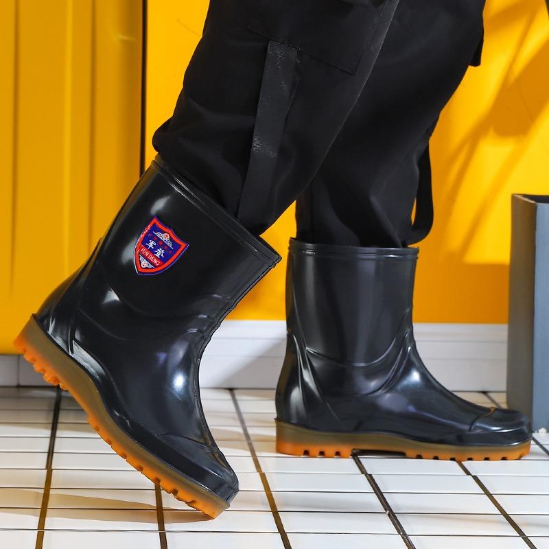 Neue, kurze und mittellange Regenschuhe Herren Schwarz Küche Wasserdichte Schuhe Oxford Gummistiefel, Arbeitsschutzschuhe Herren Regenstiefel