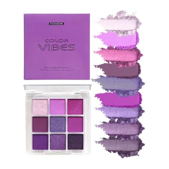 UNYOKE Mini 9 Cool Shade Eyeshadow Palette Black Smoky Matte Glitter Eyeshadow Palette Smoky Eyeshadow Palette (01#Purple)