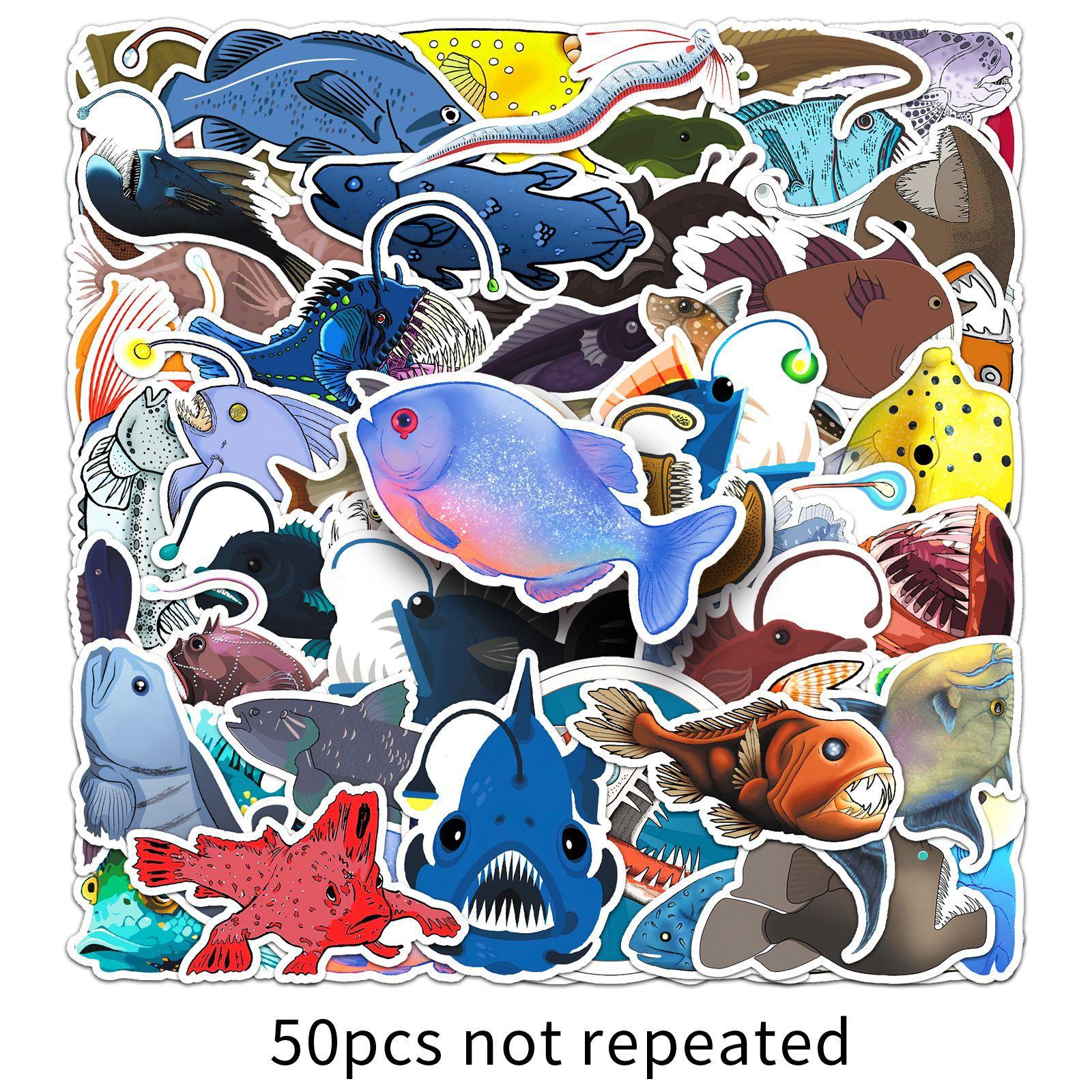 

50 Наклеек-дудлов с глубоководными рыбами, Персонализированные мультяшные морские животные, Декоративные наклейки для чехла мобильного телефона, чемодана