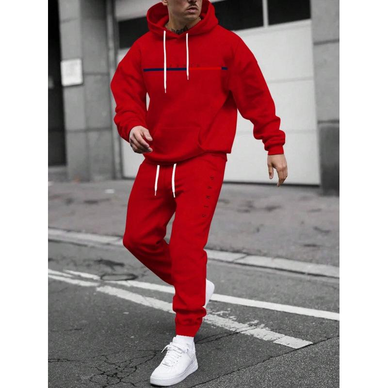 

Мужские спортивные костюмы Новый мужской худи с принтом букв логотипа Свободного кроя Толстовка Спортивный костюм L красный