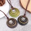 Leather Cord Chain Multilayer Geometric Circle Wooden Pendant Necklaces Vintage Long Sweater Necklace Jewelry Gifts