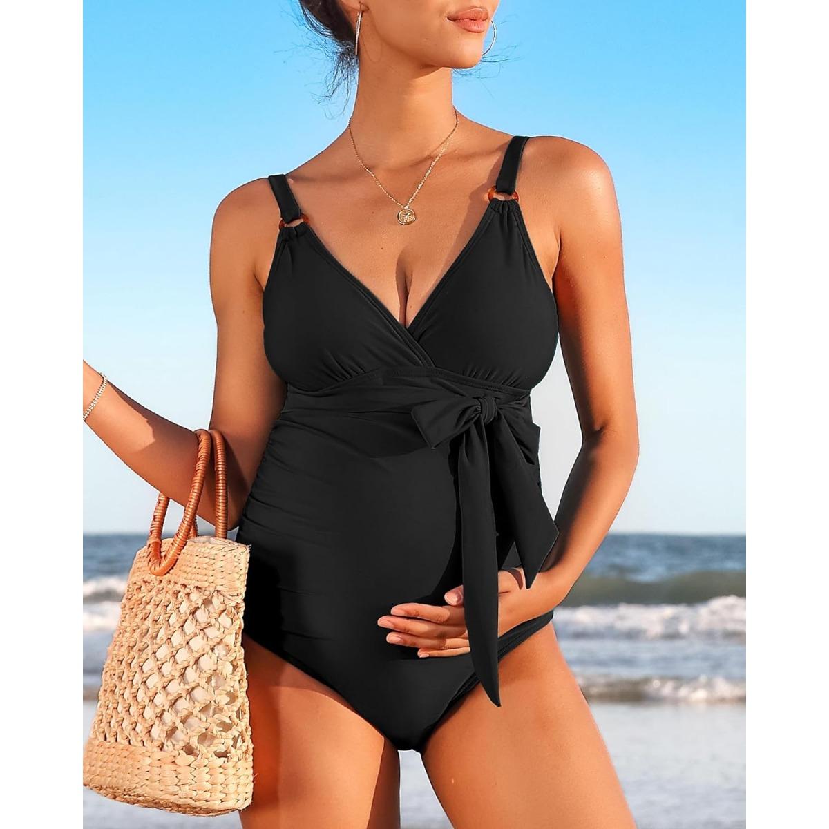 Charmleaks Купальник для беременных Цельный купальный костюм с v-образным вырезом — фото 14