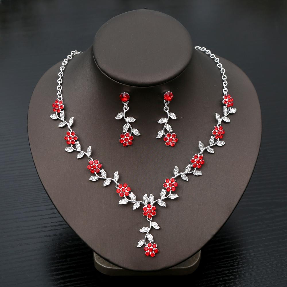 Exquisite Fashion Rhinestone Bride Zircon Sets Women Luxury Flower Choker Necklace Earrings Wedding Dress Bridal Necklace Sets