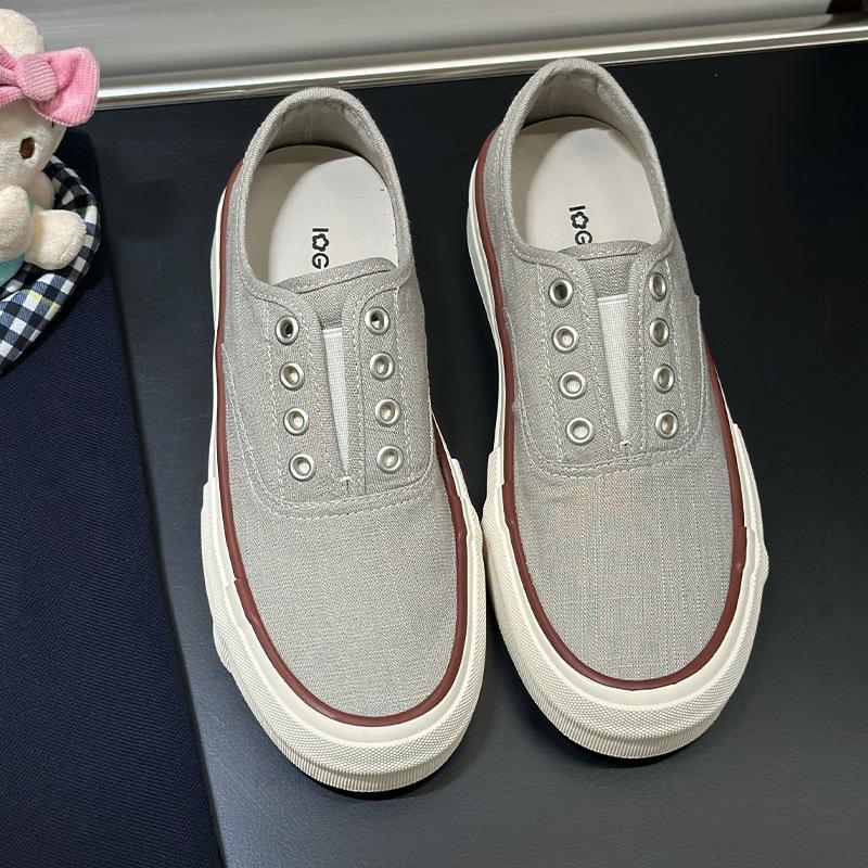 

Льняные парусиновые туфли на толстой подошве на одной педали женские новые дышащие и универсальные повседневные туфли на платформе белые туфли для скейтборда 40 серый