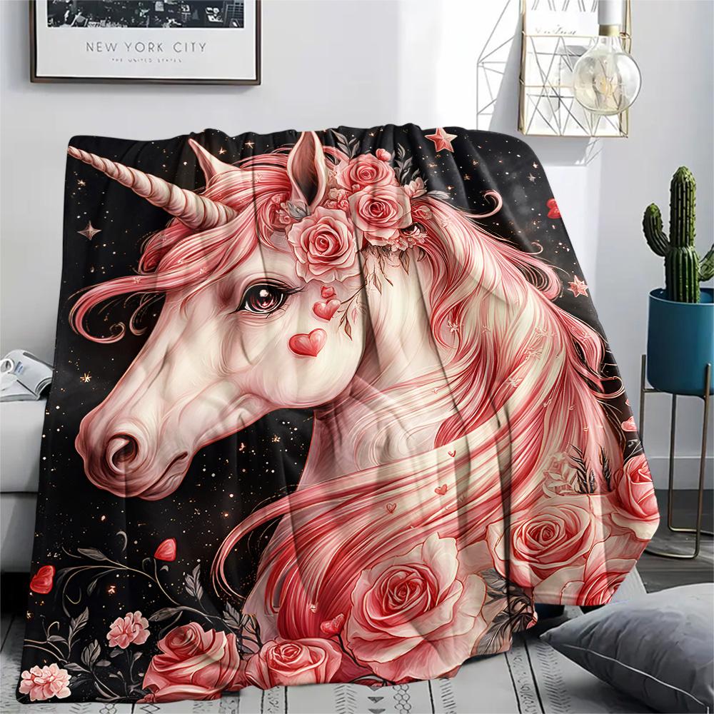 Unicorn Print Flannel Blanket, High Quality Comfortable for All Seasons, Home Decor, Warmth and Comfort, Perfect for Christmas Gifts