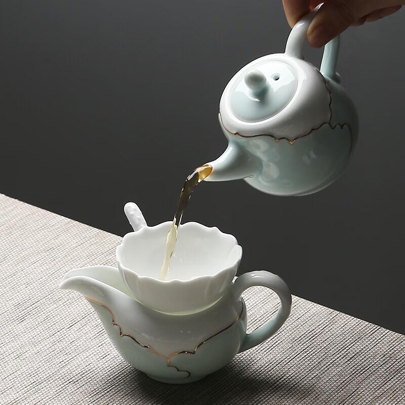 Yihe Celadon Ceramic Hand-Painted Gold Kung Fu Tea Set