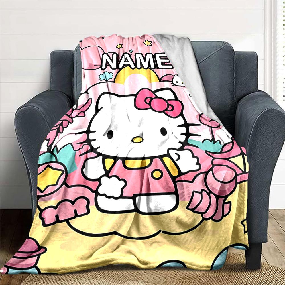 Customizable HelloKitty12 Throw Blanket – Personalized Name, All-Season Cozy Snug Blanket, Machine Washable, Personalized Blanket