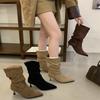 ~ Maillard Pointed Pleated Thin Heel Versatile Low Tube Design Sense European Beautiful Woman Temperament Fashion Boots