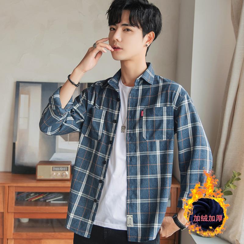 

Новая зимняя теплая рубашка в клетку для мужчин, весна и осень, молодежная рубашка с длинными рукавами, повседневная рубашка в дюймовом стиле M