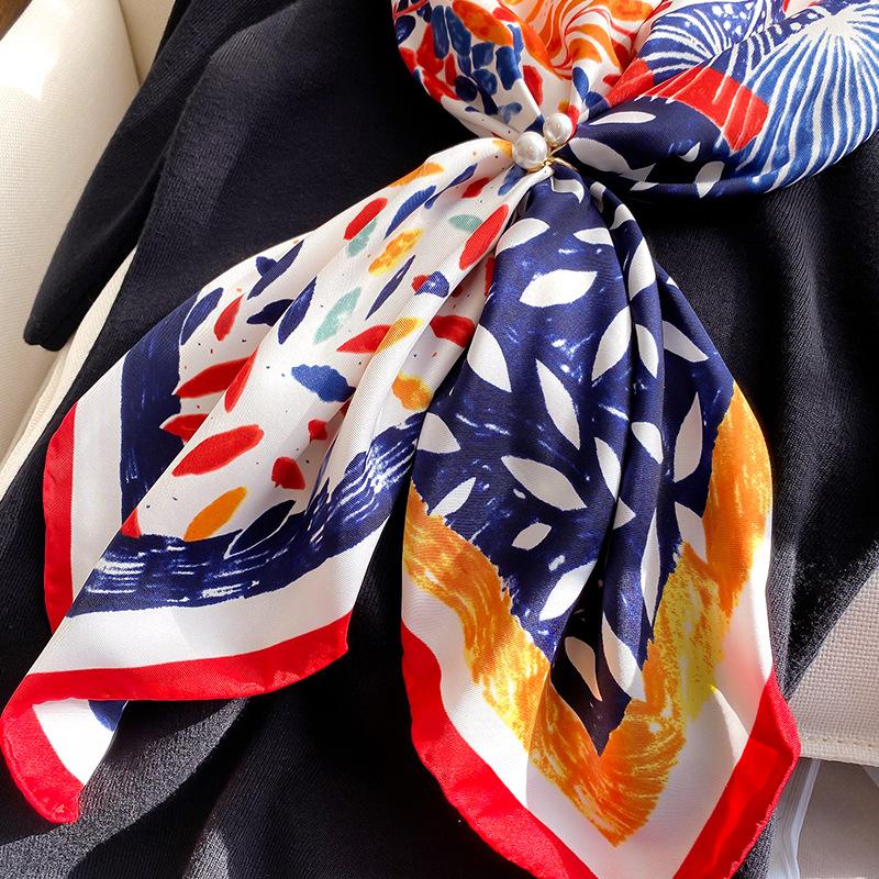 Women  Designer Scarf Fashion Oil Painting Aztec Silk Scarves Square Small Handkerchief Neck Snood Bag Hijab 90*90Cm