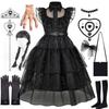 Wednesday Addams Family Cosplay Mesh Evening Gown for Girls