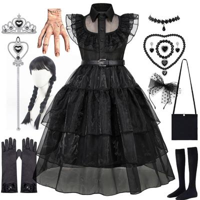 Wednesday Addams Family Cosplay Mesh Evening Gown for Girls