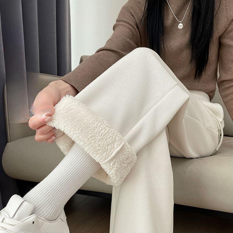 Lamb Velvet Wide-leg Pants, Women's Pants, Warm and Velvet Winter Casual Loose Thickened Straight-leg Pants