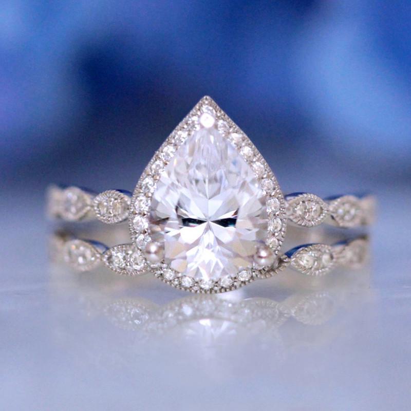 

Pear-Shaped Teardrop Zircon Ring Women s Engagement Set, R5014 Size 10 білий