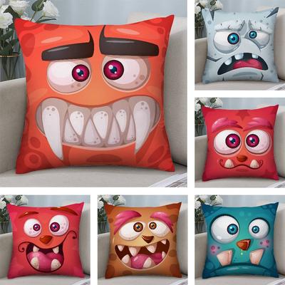 Funny Little Monster Pillow Case Plush Fabric Soft Double Sided Print Home Sofa High Quality Cushion Cover Throw
