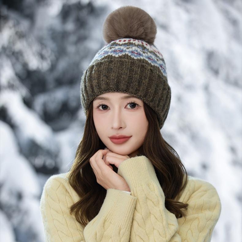 Hiver Rétro Jacquard Vent Ethnique Chaud Velours Épaissi Bonnet Tricoté Coupe-Froid Chapeau d'Extérieur Chapeau de Protection des Oreilles