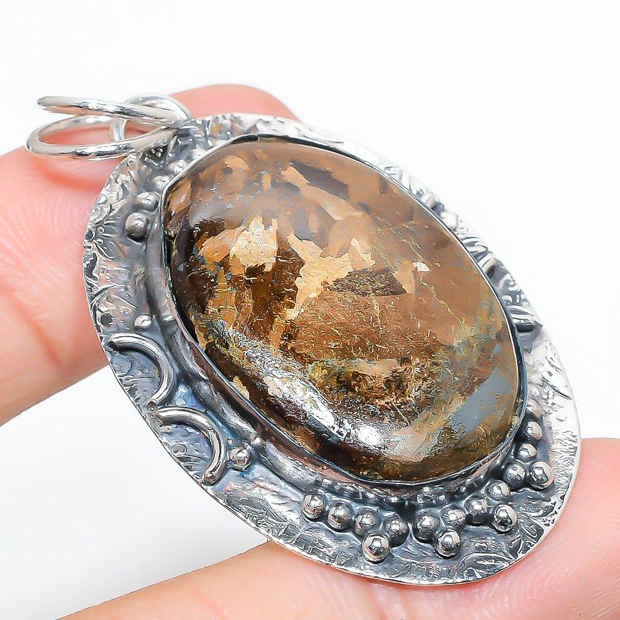 

Подвеска из стерлингового серебра 925 пробы с натуральным бронзитом ручной работы 2,29 дюйма P9N70