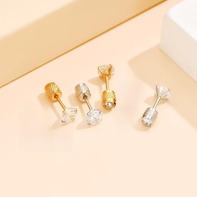 Simple Ins Wind Geometric Synthetic Zircon Stud Earrings for Men and Women Double-sided Wearing Stud Earrings Jewelry
