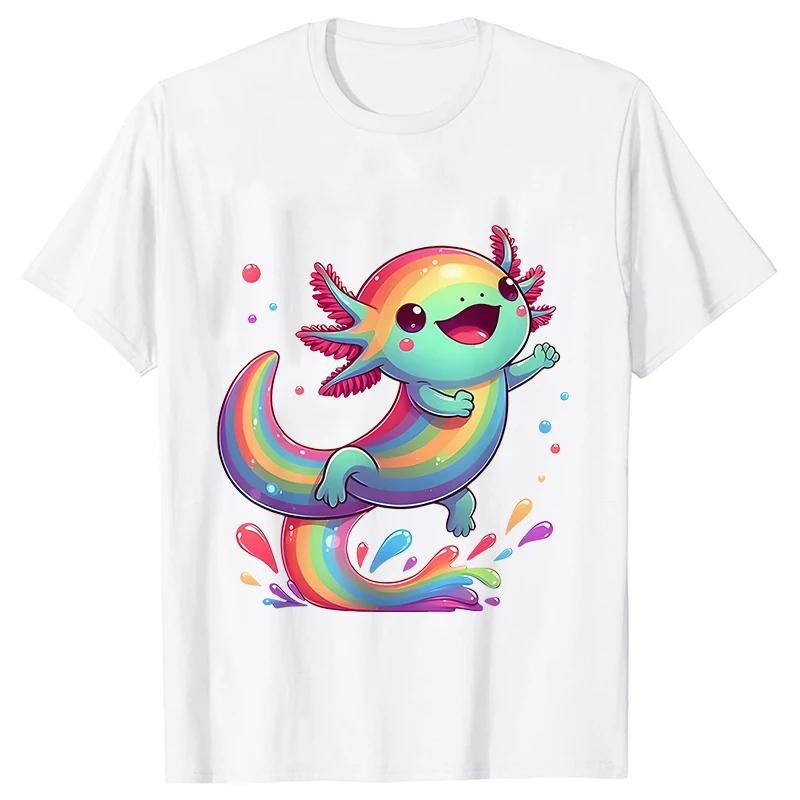 Rainbow Axolotl Cute Kawaii Splash T-shirt M