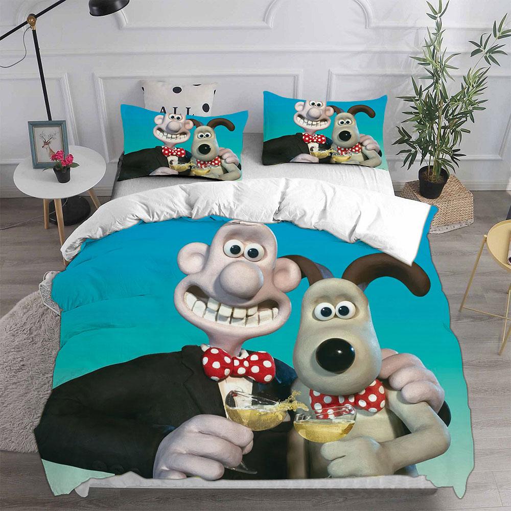 Wallace & Gromit Bedding Sets Comforter Quilt Bed Cover Duvet Cover Pillow Case 2-3 Pieces Sets Kids Adult Size