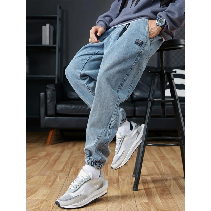 Men's Jogger Jeans Streetwear Black Blue Casual Denim Cargo Pants Stretch Taper Jeans Baggy Trousers
