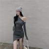 YONGO Long Sleeve Irregular Short Cabaret Party Dress Women's Off-the-Shoulder Dress, Sexy, Fit, Length, Dress, (10 Gray)