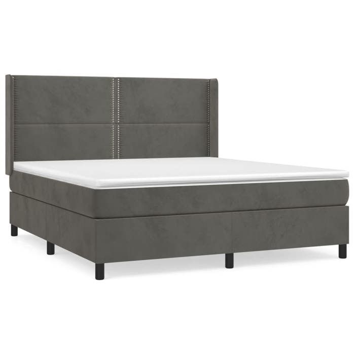 Lit avec sommier et matelas - Maison Exclusive - 160x200cm - Velours gris foncé - Tête de lit réglable